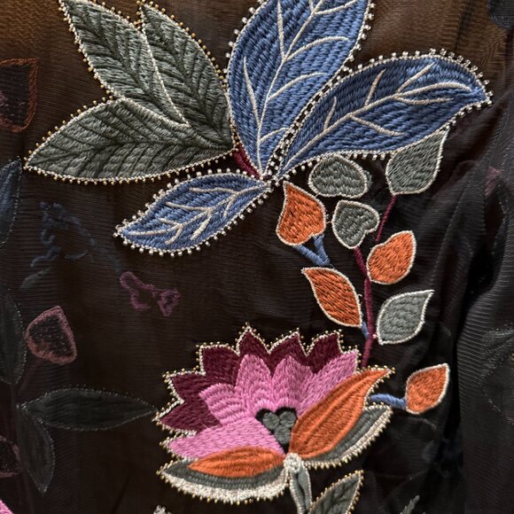 By Anthropologie Long-Sleeve Appliqué Mesh Top Color:  Black Motif, SZ XL - Picture 6 of 6